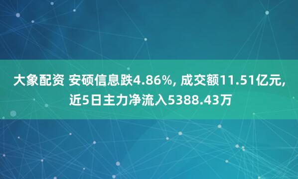 大象配资 安硕信息跌4.86%, 成交额11.51亿元, 近5日主力净流入5388.43万
